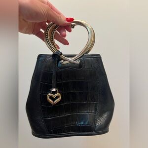Brighton Black Croc-Embossed Mini Bag with Silver Heart Handle